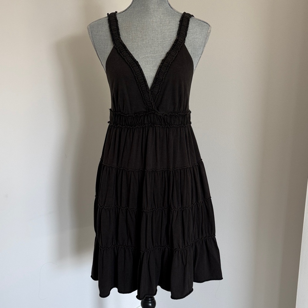 Lucky Brand Black Sleeveless bathing suit cover up tiered Dress  medium